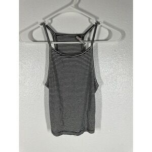 Brandy Melville Tank Top Womens One Size Black White Striped Rib Knit Racerback